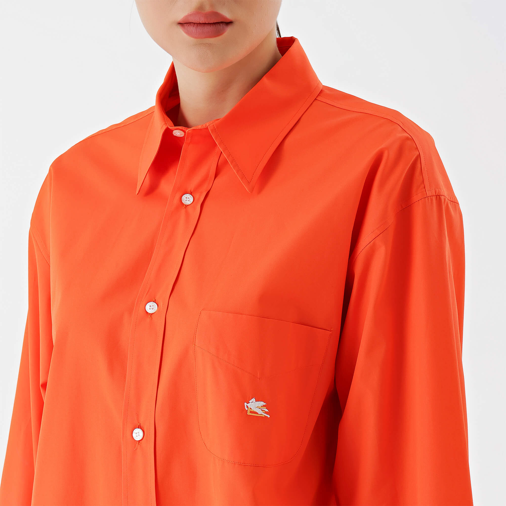 Etro - Orange Cotton Etro Logo Printed Oversize Shirt 